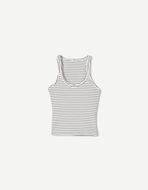 Bershka ribbed tank top in white