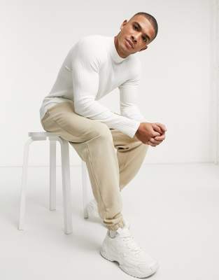 Bershka Ribbed Turtleneck Sweater white ModeSens
