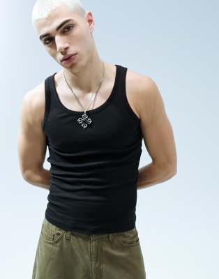 Bershka ribbed vest in black φωτογραφία