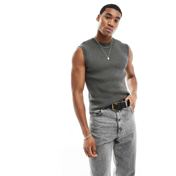 Bershka ribbed vest in washed grey