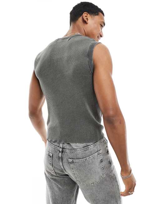 Bershka ribbed vest in washed grey