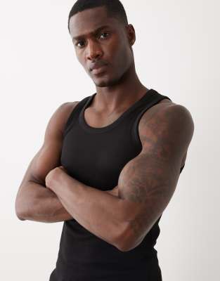 Bershka Ribbed vest top in black