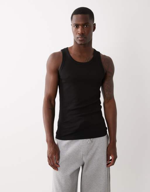 Bershka Ribbed vest top in black, 4 of 5