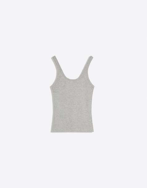 Bershka Ribbed vest top in light grey - view 1