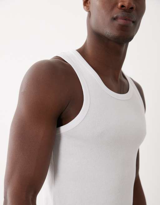 Bershka Ribbed vest top in white, 3 of 5