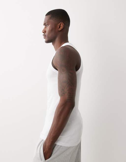 Bershka Ribbed vest top in white, 4 of 5