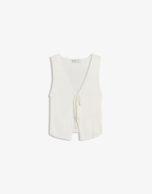 Bershka Ribbed vest with tie detail in white - view 1