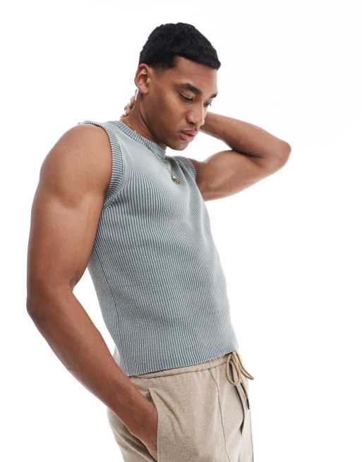 Bershka ribbed washed singlet in charcoal 
