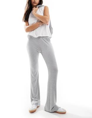 ribbed wide leg pants in gray heather