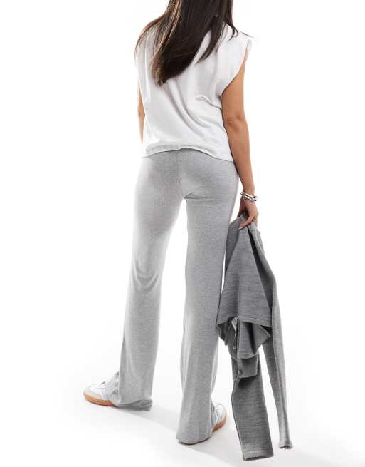 Bershka ribbed wide leg pants in gray heather | ASOS