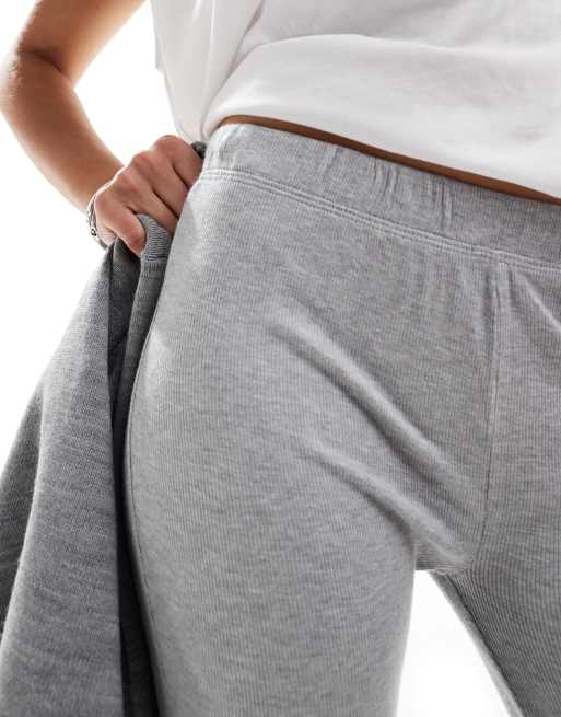 Bershka ribbed wide leg pants in grey marl, 2 of 5