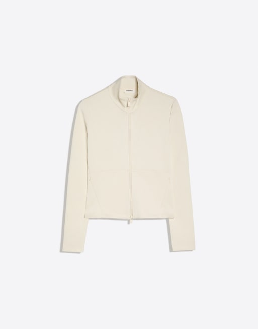 Bershka Ribbed zip jacket in ecru, 4 of 4