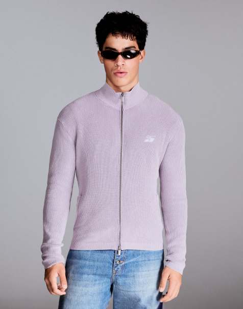 Bershka Ribbed zip-up fitted jacket in purple - view 1