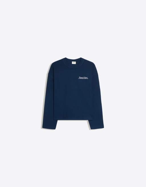 Bershka ribstrikket langærmet T-shirt i navy, 5 af 6