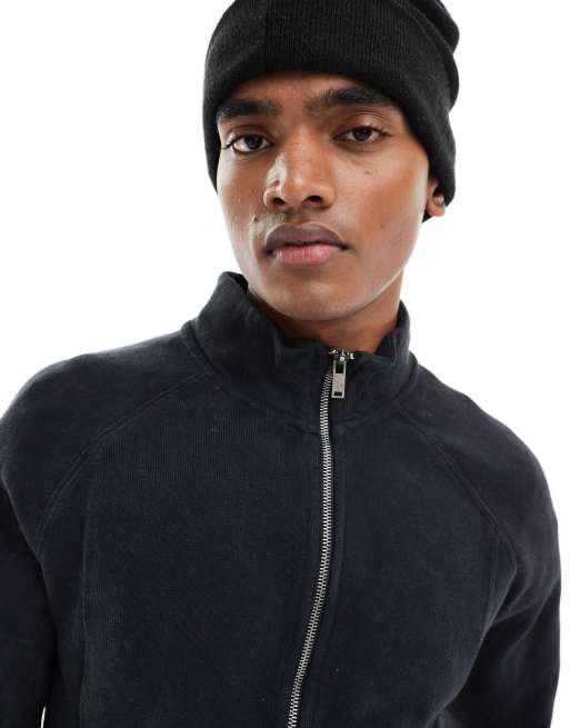 Bershka - Ribstrikket sweatshirt med ståkrave og gennemgående lynlås i koksgrå, 3 af 4