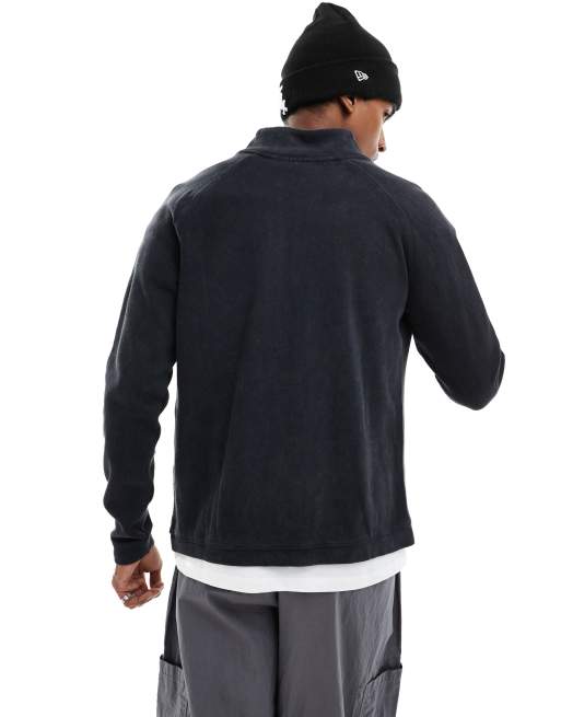 Bershka - Ribstrikket sweatshirt med ståkrave og gennemgående lynlås i koksgrå, 4 af 4