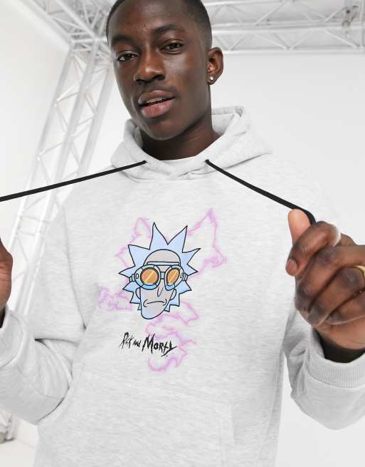 Bershka Rick and Morty back print hoodie in gray heather