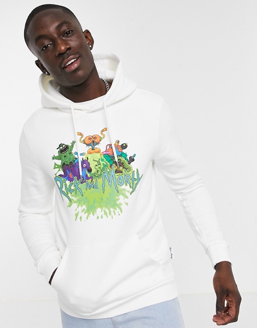 Bershka Rick and Morty hoodie with chest and back print in white