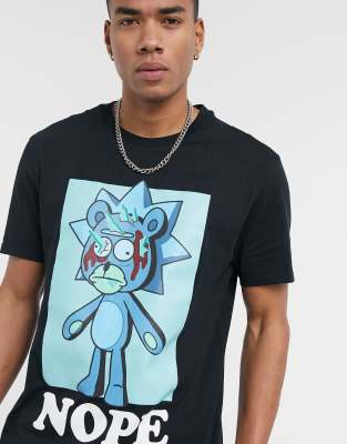 Bershka Rick And Morty Nope T-shirt With Back Print In Black In Black