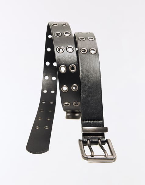 Bershka - Riem met brede oogjes in zwart - view 1