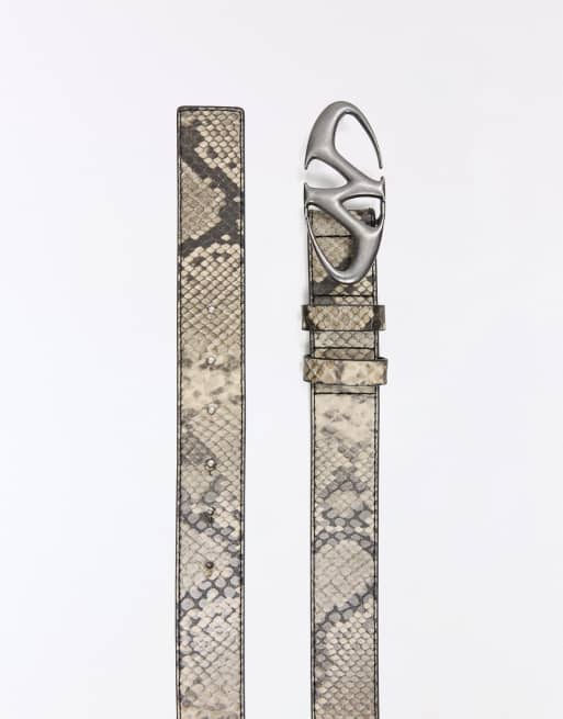 Bershka riem met dierenprint en gesp in beige, 3 van 5