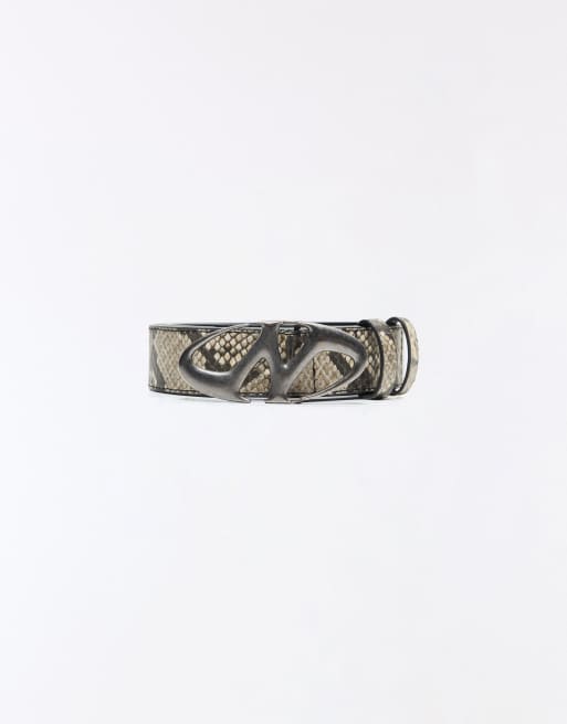 Bershka riem met dierenprint en gesp in beige, 4 van 5