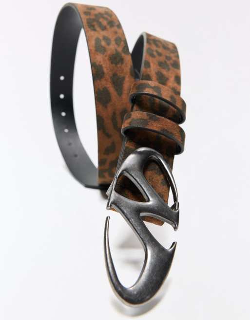 Bershka riem met dierenprint en gesp in bruin, 2 van 5