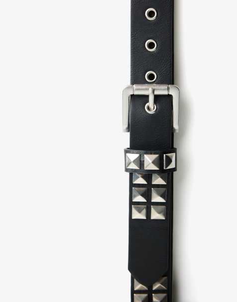 Bershka - Riem met leer-effect en studs in zwart - view 1