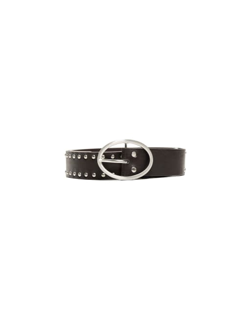 Bershka riem met ovale gesp en studs in bruin, 5 van 5