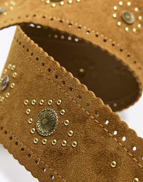 Bershka - Riem van imitatiesuède met studs in beige - view 1