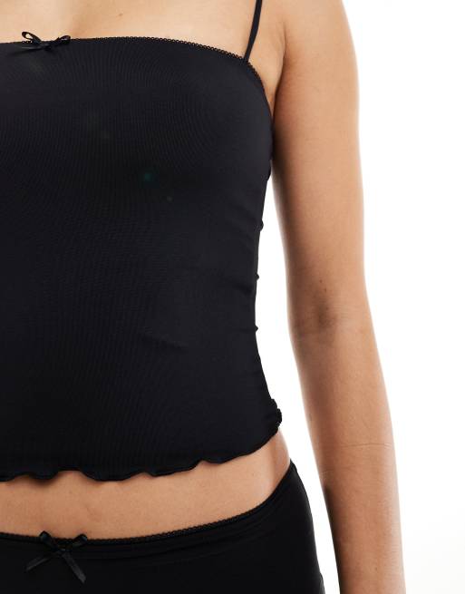 Bershka – Riemchenoberteil in Schwarz mit farblich abgesetzter Borte und Schleife, Kombiteil, 4 von 4