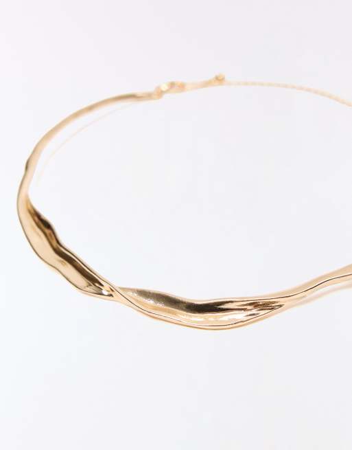 Bershka Rigid choker in gold, 2 of 4