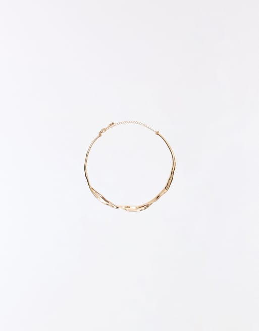 Bershka Rigid choker in gold, 3 of 4