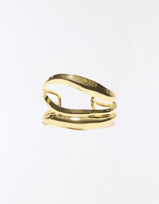 Bershka Rigid cuff bracelet in gold, 4 of 4