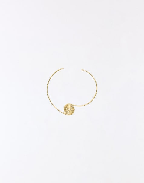 Bershka Rigid spiral necklace in gold - view 1