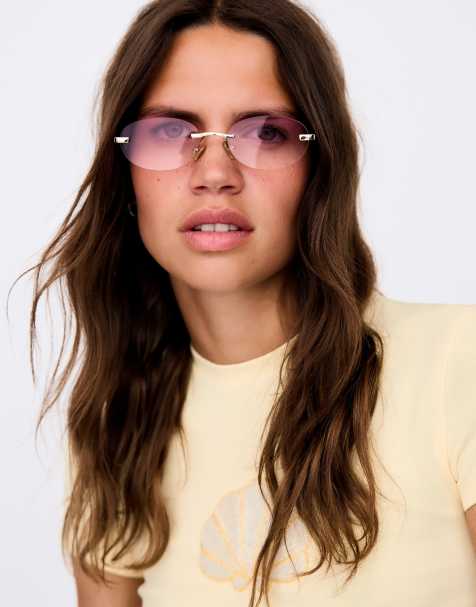 Bershka Rimless oval sunglasses in pink - view 1