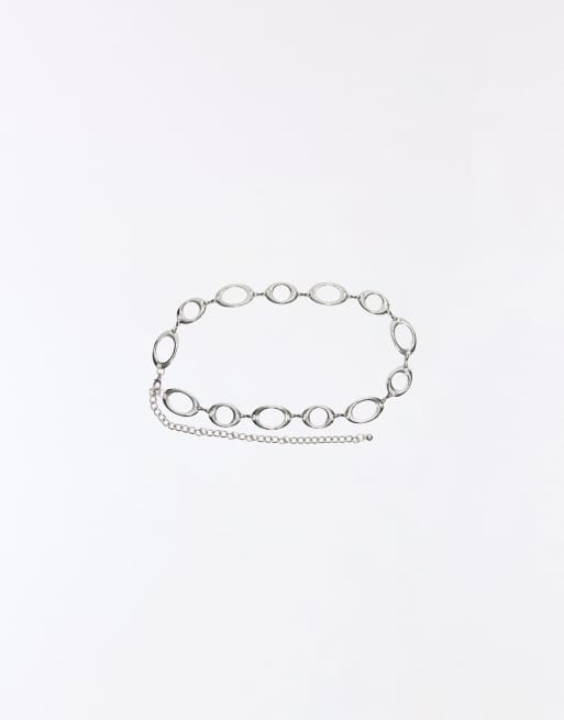 Bershka Ring chain belt in silver, 2 of 3
