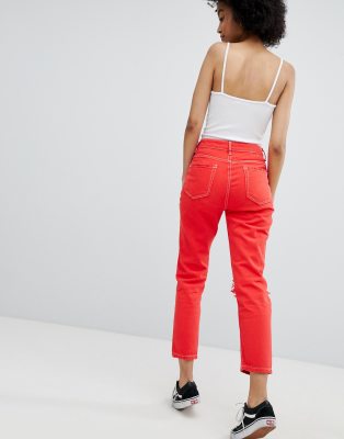 red rip jeans