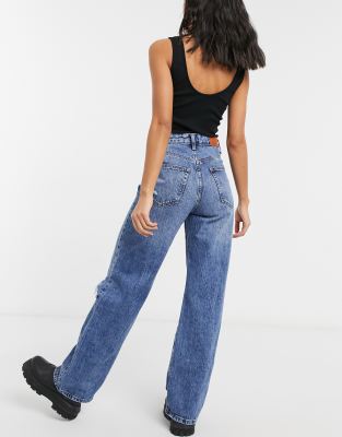 bershka 90's ripped flare jeans