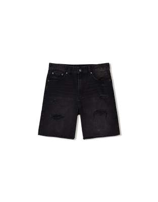 Bershka ripped denim bermuda shorts in black - view 1