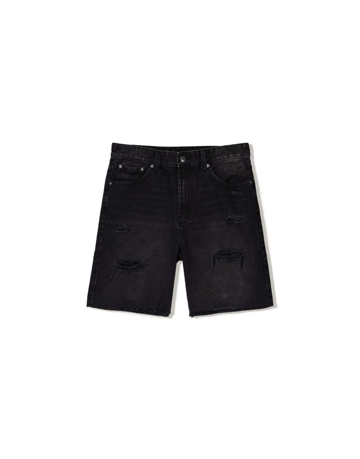 Bershka ripped denim bermuda shorts in black