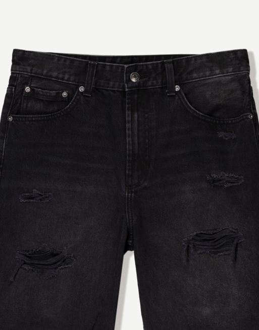 【COSYHARU】Adjust cut black denim bermuda pants Bershka ripped denim bermuda shorts in black | ASOS