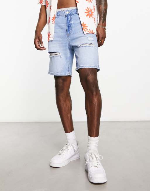 Mens white denim shorts on sale ripped