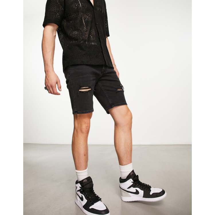 Black shop shredded shorts