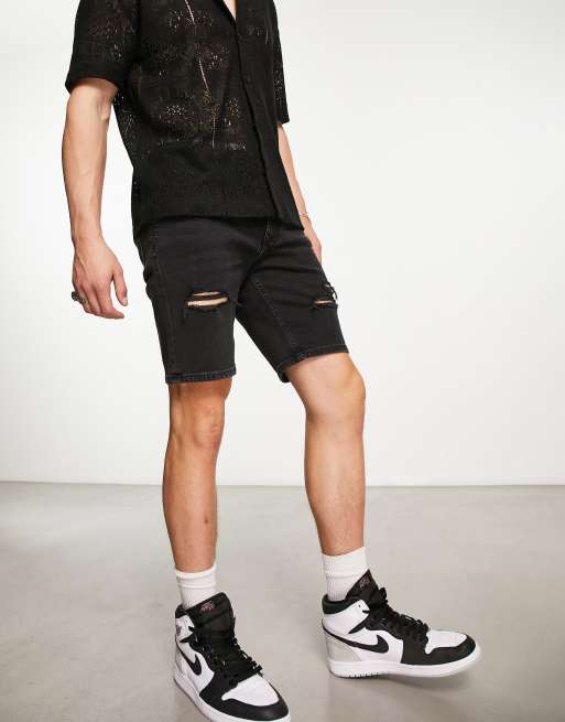 Mens ripped hot sale shorts black