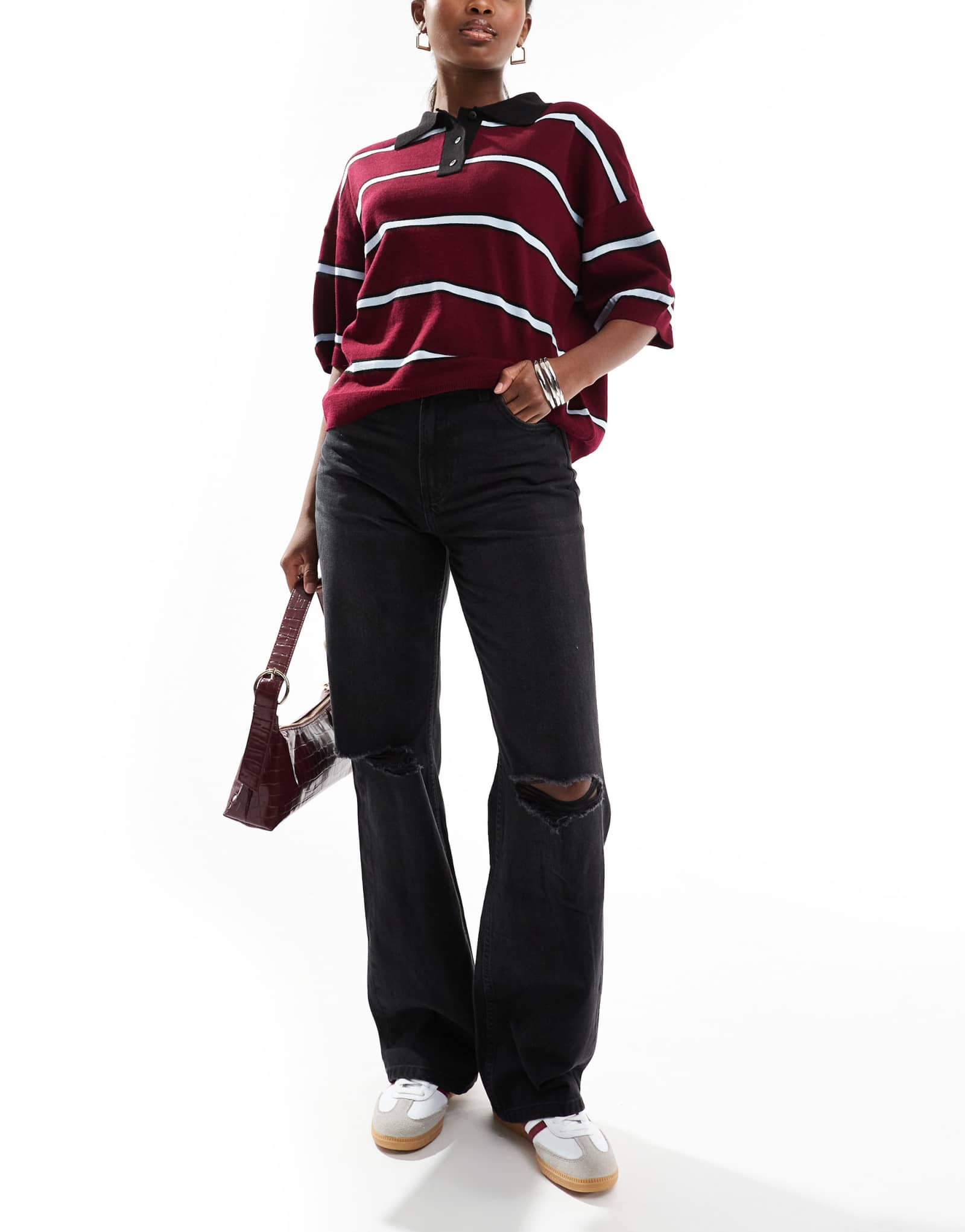 Черные широкие рваные джинсы Bershka 
