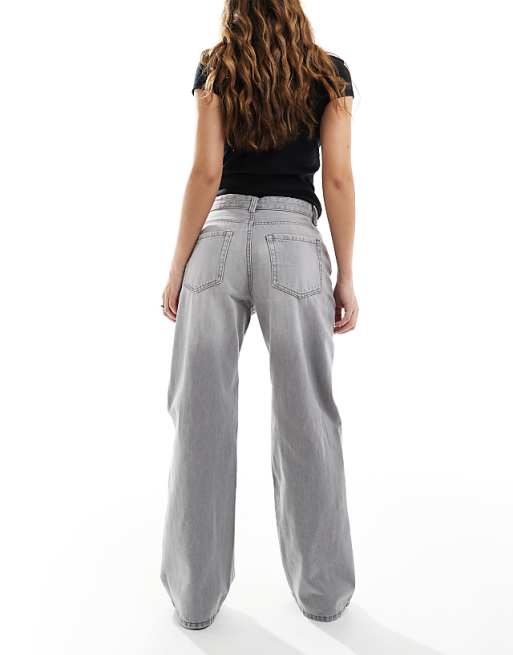 Bershka ripped knee wide leg jeans in light gray | ASOS Bershka ripped knee wide leg jeans in light gray | ASOS