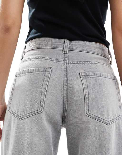 ☆ドイツ発*BERSHKA*新作*ワイドレッグデニム/GREY☆ Bershka ripped knee wide leg jeans in light gray | ASOS