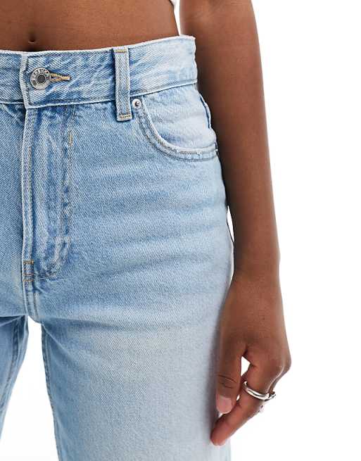 Bershka ripped knee wide leg jeans in super light wash | ASOS Bershka ripped knee wide leg jeans in super light wash | ASOS