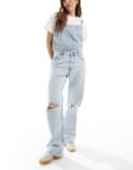 [Bershka] Bershka ripped knee wide leg jeans in super light wash-Blue 4 BLUE